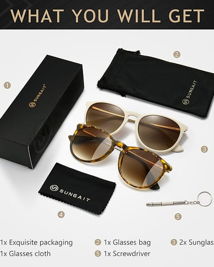 SUNGAIT Premium Vintage Round Sunglasses for Women Men Classic Retro Trendy Style