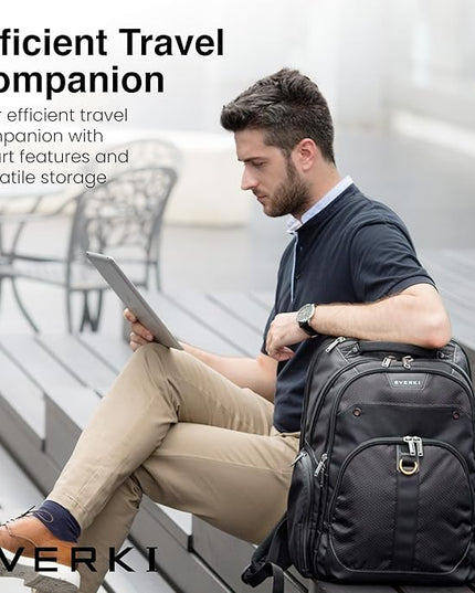 EVERKI 32L Atlas Business Laptop Backpack – Adjustable Compartment for Work, Travel-Friendly Business & Office Backpack for Men & Women, College, Durable Computer Bag, Fits 13"-17.3", Black