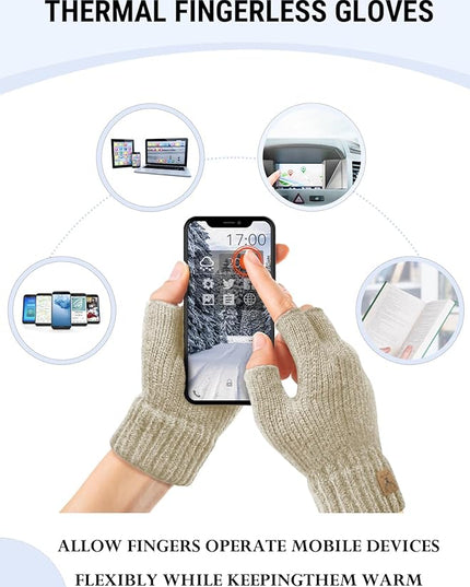 Fingerless Gloves Half Finger Winter Warm Knitted Gloves Working Running Biking Driving for Men and Women