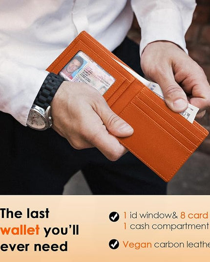 RUNBOX Wallet for Men Slim Leather Bifold RFID Blocking Minimalist Front Pocket Design with Gift Box