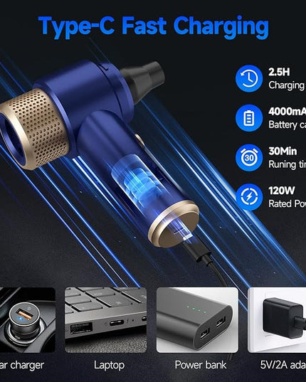 Car Vacuum Cleaner, 16000PA Mini Car Vacuum Cordless Powerful, 7 in 1 Portable Handheld Vacuum Cordless with LED Light, Dual Filters, One-Touch Empty for Pet Hair, Home, Office