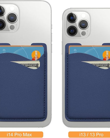 Puxnoin Leather Phone Wallet, Stretchy Card Holder for Back of Phone Case - 2Pack Navy Blue