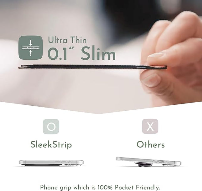 SleekStrip SleekGrip-Essential Ultra Thin Phone Grip Stand,Slim Metal Finger Loop Ring Hand Holder Strap Cell Phone Grips for iPhone 16 Pro Max,17 Air,Android,Case Back - Pure White 2PK