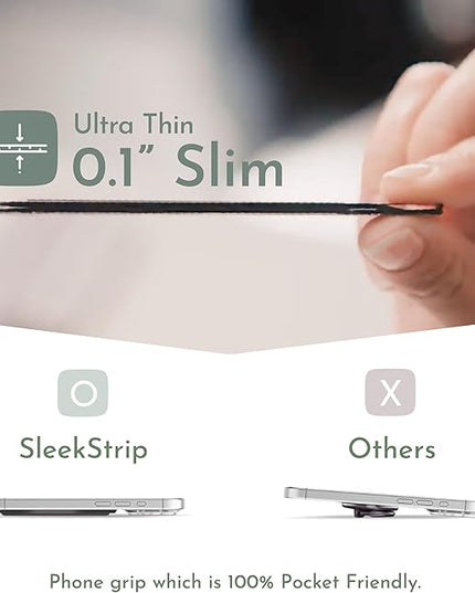 SleekStrip SleekGrip-Essential Ultra Thin Phone Grip Stand,Slim Metal Finger Loop Ring Hand Holder Strap Cell Phone Grips for iPhone 16 Pro Max,17 Air,Android,Case Back - Black x Purple Dusk