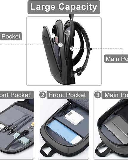 hk Business Backpack for Men 17 Inch,Slim & Expandable Waterproof Travel Laptop Backpack with USB Charger Port (Dark Grey)
