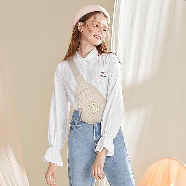 Viverte Small Corduroy Sling Bag Initial Crossbody Bag Fanny Pack for Girls Personalized Birthday Gifts for Teen Girls Gifts