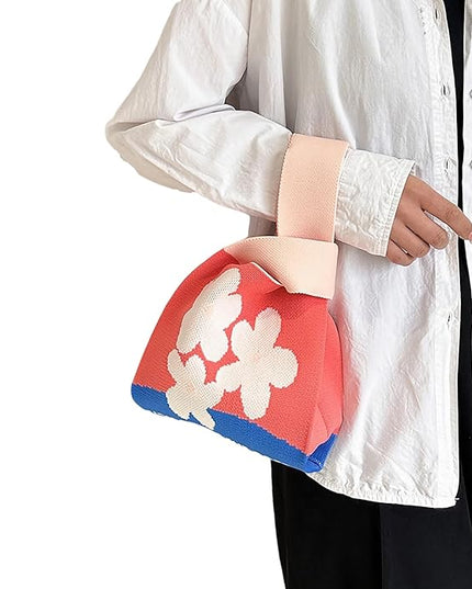 Women's Wrist Knot Tote Bag Small Crochet Wristlet Handbag Aesthetic Cute Knit Purse (Very Small Size)