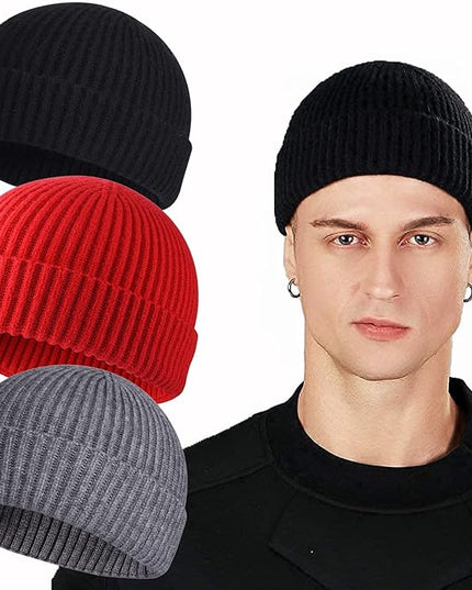 ROYBENS Swag Wool Knit Cuff Short Fisherman Beanie for Men Women, Winter Warm Hats