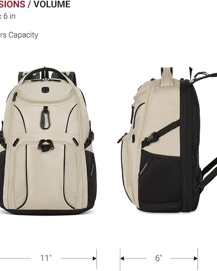 SwissGear 1900 Mini ScanSmart 13” Laptop Backpack Oatmeal– Reflective Tech Backpack with ScanSmart Compartment – Multiple Organizer Pockets & RFID Scan Blocking Technology