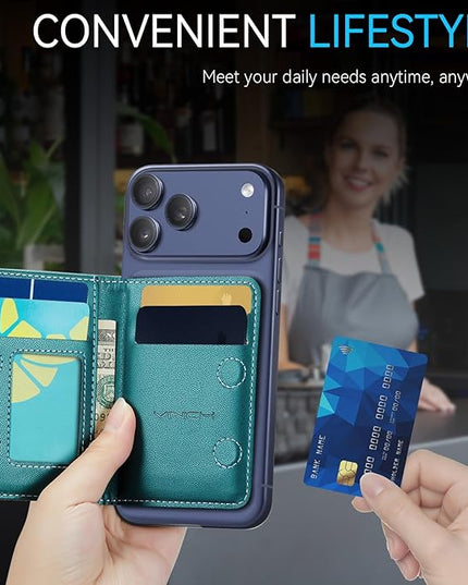 Vinich for MagSafe Wallet Magnetic RFID Blocking Card Holder Compatible with MagSafe Phones and Cases, Strong Magnet Minimalist Phone Wallet for iPhone 17/16/15/14/13/12/Pro/Max/Plus, Bluish Green