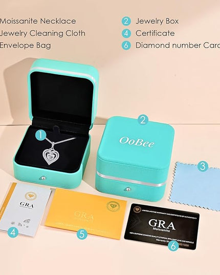 OOBEE Moissanite Heart Necklaces for Women, 1- 4 Carat Moissanite 925 Sterling Silver Gold Plating Fine Women Necklace，Ideal Anniversary Birthday Christmas Valentine Mothers Day Jewelry Gifts for Mom Wife Her Girlfriend