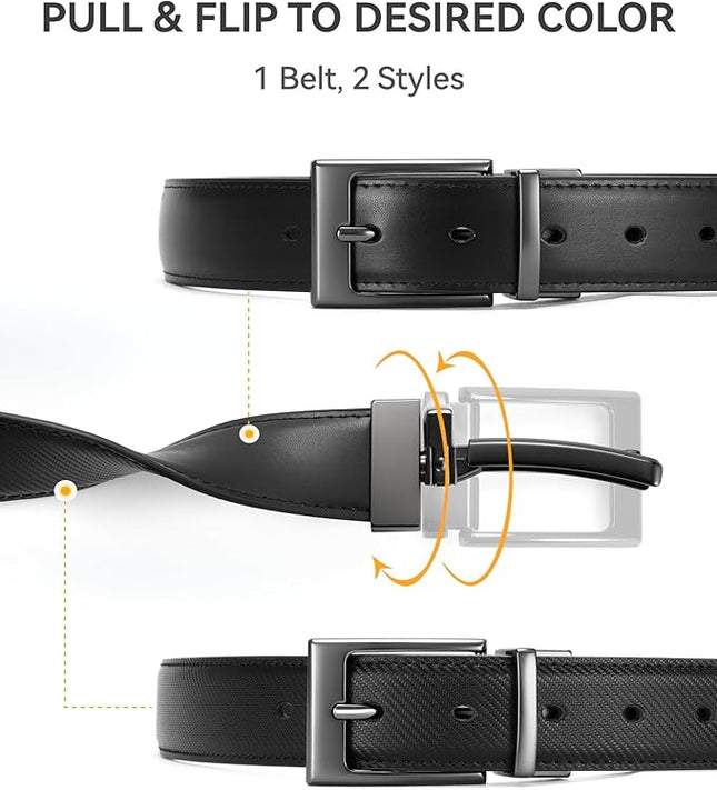 CHAOREN Reversible Belt Men 1 Piece - 1.25" Leather Dress Belt - Trim to Fit for Elegant Style