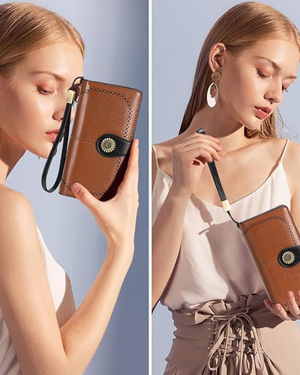SENDEFN Wallets for Women Leather Credit Card Holder with RFID Blocking Large Capacity Wristlet | with RFID Blocking, Large Capacity, Wristlet, with RFID Blocking, Large Capacity, Wristlet