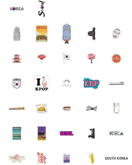 BulbaCraft South Korea Stickers, Korean Stickers for Water Bottle & Laptop - South Korea Party Supplies & Decorations, Waterproof Vinyl Decals, Gifts for Women & Men