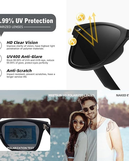 MEETSUN Polarized Sunglasses for Women Men Classic Retro Square Frame Driving Sun Glasses UV Protection