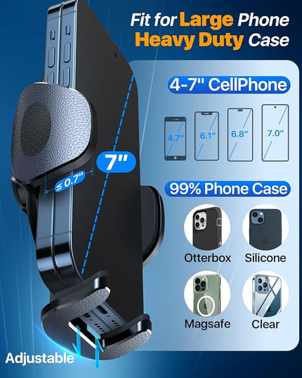 HTU 【Military-Grade Suction】 Cell Phone Holder for Car【Flexible Telescopic Arm】 Car Phone Mount Stand for Dashboard Windshield for iPhone 17 16 Pro Max 15 14 13 12 Samsung Truck Jeep, Black