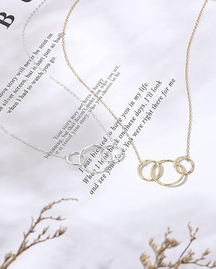 HOPE LOVE SHINE Birthday Necklace – Fashion Jewelry 16+2", 14K Gold Plated Sterling Silver with 3 Interlocking Rings, Hypoallergenic and Comfortable – A Thoughtful Choice for Birthday for Women