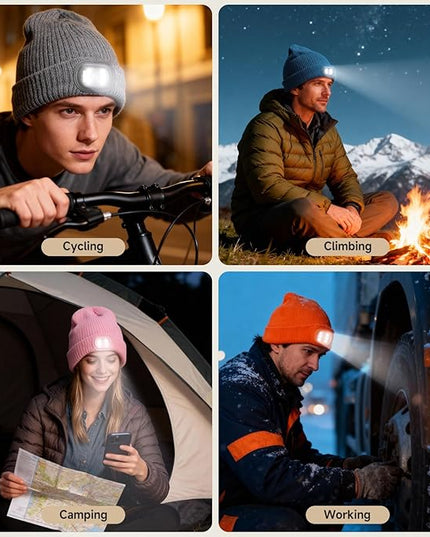 IVYWNT Unisex LED Beanie with Light, USB Rechargeable Headlamp Winter Knitted Hat, Valentine's Day Gift for Men Women, Black