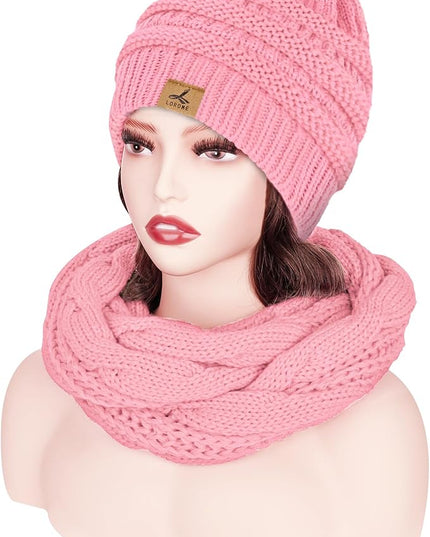 Winter Beanie Hat Scarf Gloves, Warm Fleece Knit Hats Touch Screen Gloves Neck Scarf Set Winter Gifts for Unisex Adult
