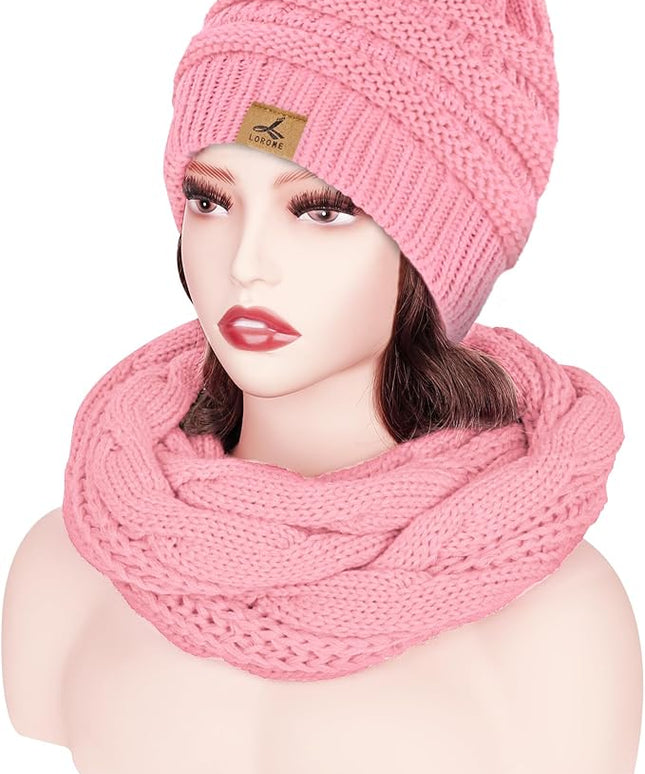 Winter Beanie Hat Scarf Gloves, Warm Fleece Knit Hats Touch Screen Gloves Neck Scarf Set Winter Gifts for Unisex Adult