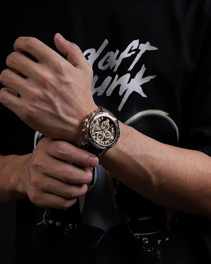 NAVIFORCE Sport Watches for Men Analog Quartz Chronograph Leather Strap Wrist Watch