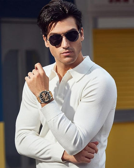 BY BENYAR Watch for Men Analog Quartz Chronograph Waterproof Luminous Designer Mens Wrist Watches Business Work Sport Casual Dress Watch with Silicone Strap Elegant Gifts for Men
