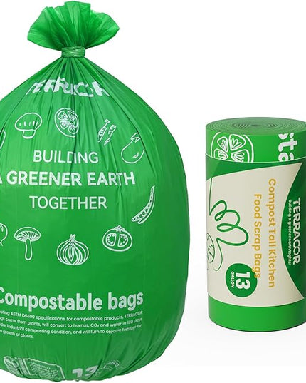 13 Gallon Compostable Trash Bags, 40 Bags Compost Bags for Countertop Bin, Camping Toilet Bags for Portable Toilet, BPI Certified and Meet The ASTM D6400 Standard