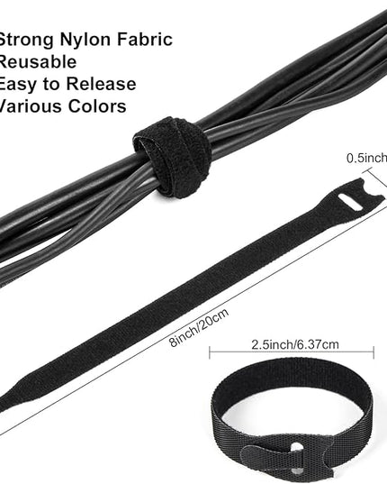 OneLeaf 110PCS Cord Organizer 8 × 1/2" Reusable Cable Ties with Hook and Loop, Colorful Fastening Cord Ties Wire Management for Home, Office, Data Centers, and Electronics, 5 colors