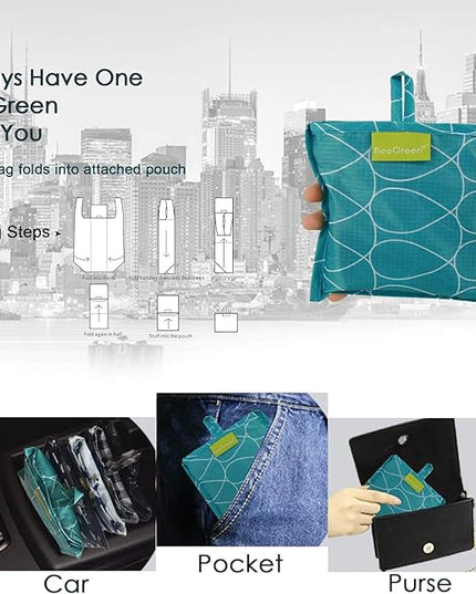 BeeGreen Geometry Reusable Grocery Bags Bulk 6 Packs X-Large, Reusable Shopping Bags Foldable for Groceries, Vegetables, Fruits Watertight Bulk Tote Bags Washable For Women and Men