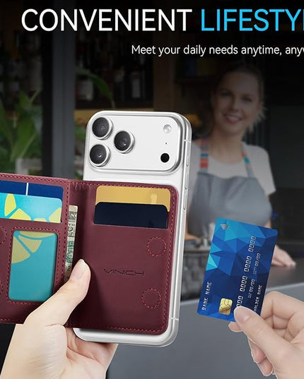Vinich for MagSafe Wallet Magnetic RFID Blocking Card Holder Compatible with MagSafe Phones and Cases, Strong Magnet Minimalist Phone Wallet for iPhone 17/16/15/14/13/12/Pro/Max/Plus, Burgundy