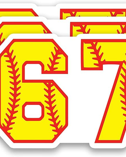 (3 Pcs) Softball 67 Six Seven Funny Gen Alpha Meme Stickers – 67 Gifts for Coaches, Players, Waterproof Vinyl Decals for Water Bottle, Tumbler, Laptop, Phone Case, 3" x 2.1"