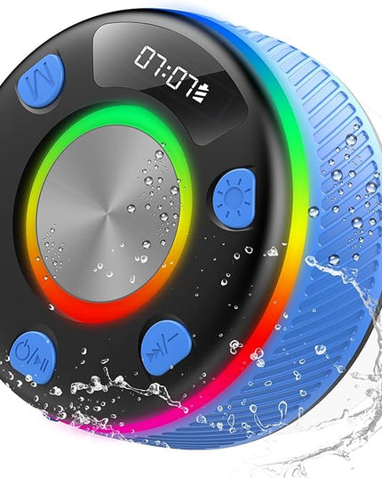 Bluetooth Speaker, Shower Speaker, IP7 Waterproof Portable Speakers Bluetooth 5.4 with HD Sound, RGB Light/LED Display/Hands-Free Call/Suction Cup Perfect for Bathroom Sing-Along Stocking Stuffers