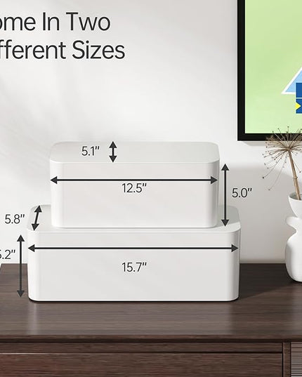 YECAYE 2 Pack Cable Management Box, Pet Friendly Cord Organizer Box for Home & Office, Child-Proof Cable and Power Strip Protector Box, Wire Hider and Cord Organizer for Desk, White