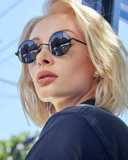 KALIYADI Round Polarized Sunglasses for Men Women Retro Metal Hippie Circle Style Sun Glasses UV Protection