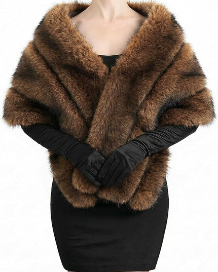 Zhanmai 2 Pcs Winter Long Shawl Cloak Stretchy Glove Opera Bridal Dance Gloves for Women Dress Party Coat