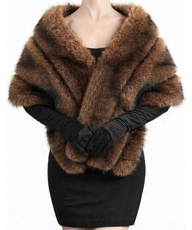 Zhanmai 2 Pcs Winter Long Shawl Cloak Stretchy Glove Opera Bridal Dance Gloves for Women Dress Party Coat