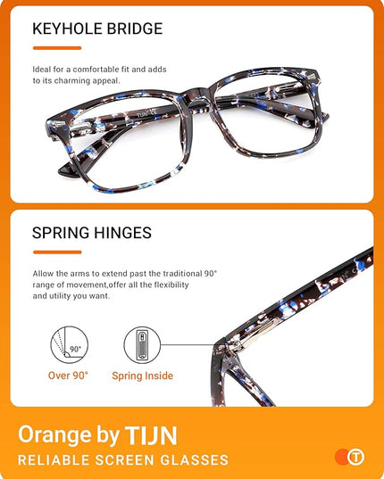 TIJN Blue Light Blocking Glasses for Women Men Clear Frame Square Nerd Eyeglasses Anti Blue Ray Computer Screen Glasses