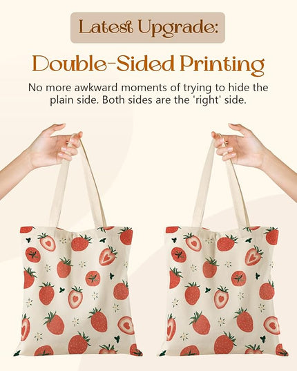 Aesthetic Tote Bag for Girls - with Magnetic Buckle and Zipper Inner Pocket for Women Lady Canvas Cotton Tote Bag