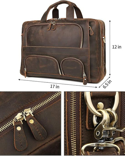 Augus Business Travel Briefcase Genuine Leather Duffel Bags for Men Laptop Bag fits 15.6 inches Laptop