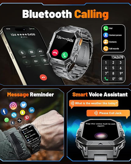 LIGE Military Smart Watches for Men(Answer/Make Calls),100-Day Battery Life,2.13" AMOLED Outdoor Sports Smartwatch with Compass,Heart Rate/Sleep Monitor Fitness Tracker for Android iOS,AI Voice