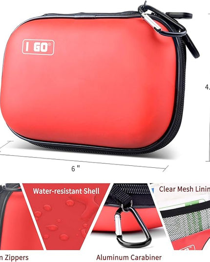 I GO 85 Pieces Hard Shell Mini Compact First Aid Kit, Small Personal Emergency Survival Kit for Travel Hiking Camping Backpacking Hunting Marine Car