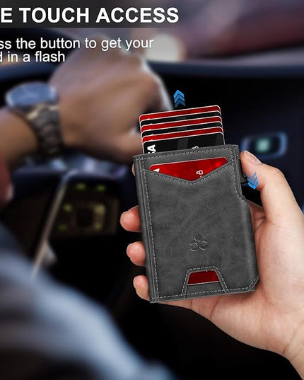 Wallet for Men Wallet with Slim Pop Up Card Holder 9-13 Cards, Bifold Minimalist Smart Wallet RFID Blocking Credit Card Holder with ID Window & Stretchable Cash Slot Compact Metal Aluminum Card Case