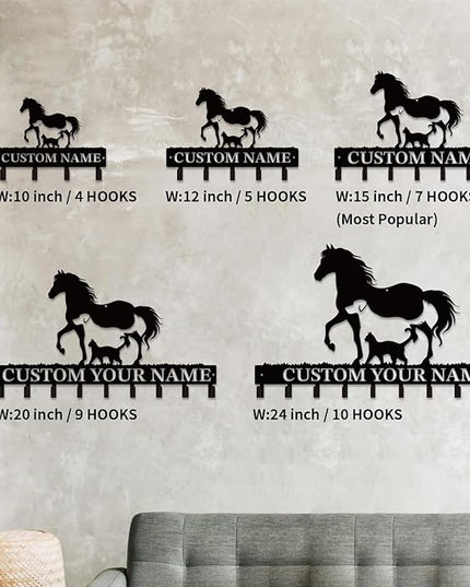 Personalized Custom Name Farm Horse Wall Key Hooks,Metal Horse Art Clothes Hooks,Metal Horse Wall Home Storage Decorative,For Front Door, Hallway, Kitchen, Bedroom,Keys,Hats (Style A)