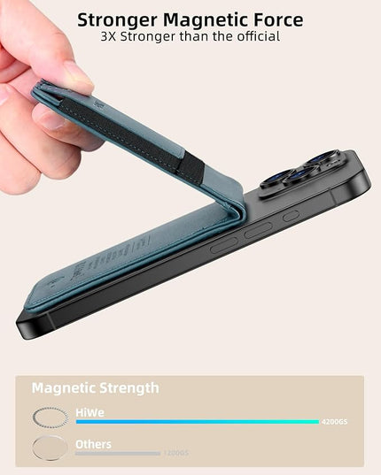 HiWe for MagSafe Wallet Stand with Find My, Anti-Lost Strongest Magnetic Wallet for iPhone 17/16/15/14/13/12 Series, 9 Cards Holder, Leather RFID, Dark Blue