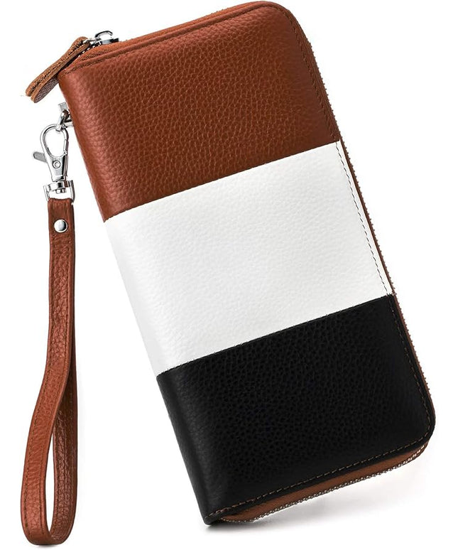 Moflycom Womens Wallet RFID Blocking Genuine Leather Multi Credit Card Large Capacity Zip Around Clutch Travel Purse Wristlet