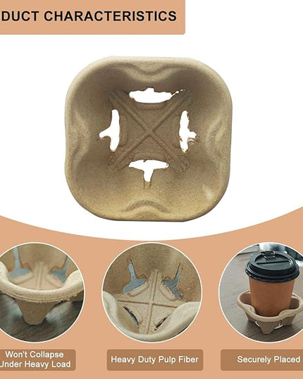 Coffee Cup Holder Disposable Cup Holder Tray, One Cup Carrier Tray 200 Pack,Biodegradable, Eco-Friendly Drink Carrier For Delivery Of Hot Or Cold Drinks(One-cup size tray)