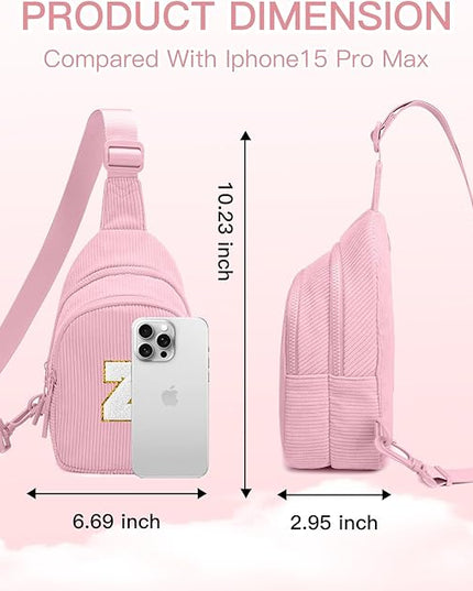 Viverte Small Corduroy Sling Bag Initial Crossbody Bag Fanny Pack for Girls Personalized Birthday Gifts for Teen Girls Gifts