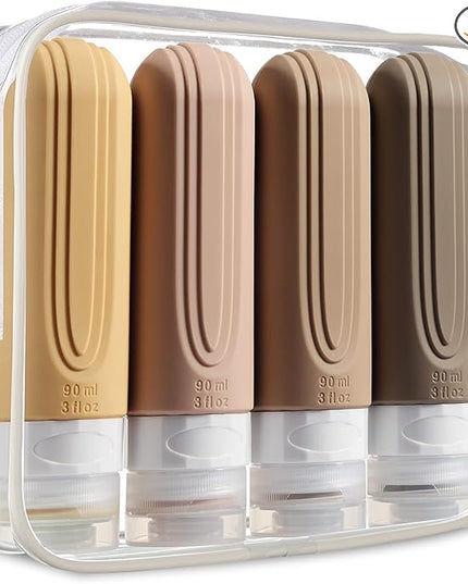 Travel Bottles for Toiletries, Tsa Approved 3oz Travel Size Containers BPA Free Leak Proof Refillable Liquid Silicone Squeezable Travel Accessories for Shampoo Conditioner Lotion (4 Pack)