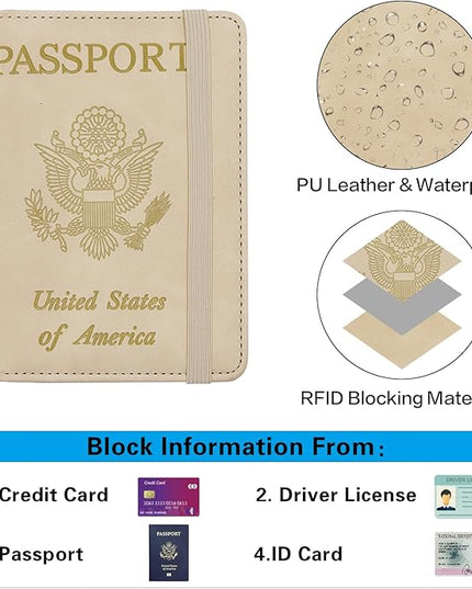 Melsbrinna Premium Leather Passport Holder Covers Case, Waterproof Rfid Blocking Travel Wallet Passport Holder with Pen Holder, Cute Passport Book for Women/Men