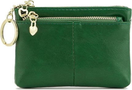 ZOOEASS Women PU Leather Zip Mini Coin Purse With Key Ring Triple Zipper Card Holder Wallet(Green)